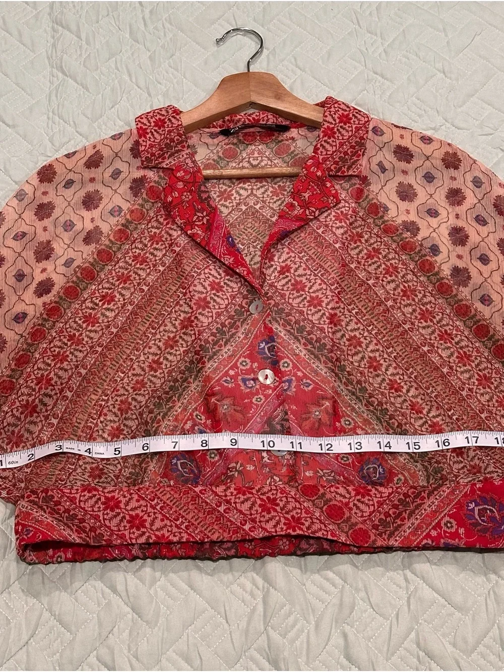 Zara Red Printed Short Sleeve Button-Front Blouse - Picture 6 of 6